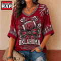 Oklahoma Sooners NCAA Vintage Floral Bow V Neck T Shirt
