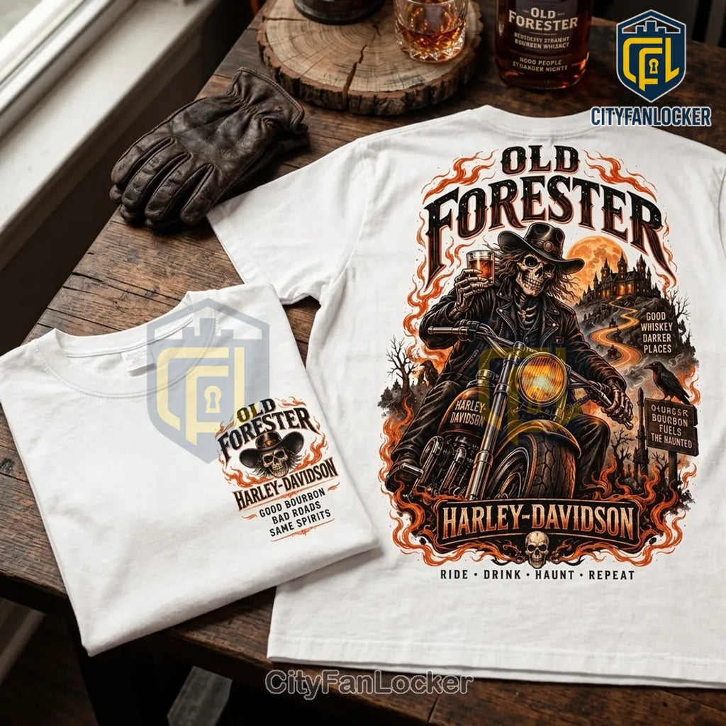 Old Forester Harley-Davidson Skeleton Rider White T-Shirt