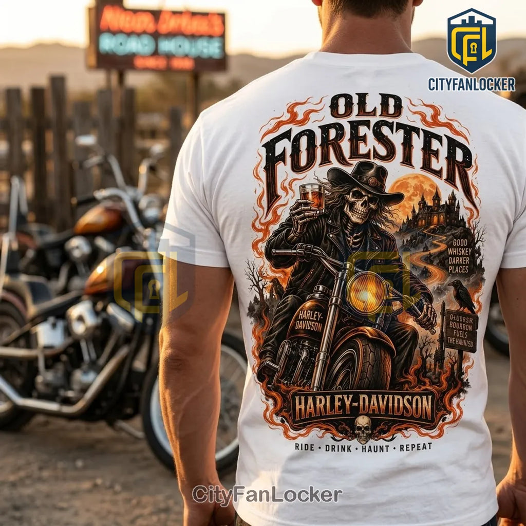 Old Forester Harley-Davidson Skeleton Rider White T-Shirt
