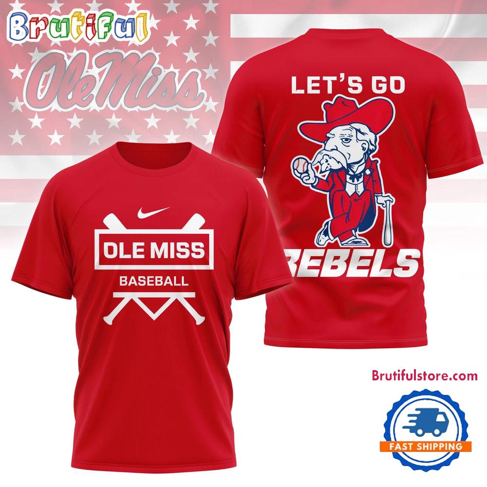 Ole Miss Rebell Mascot Let’s Go Baseball 2025 3D Shirt