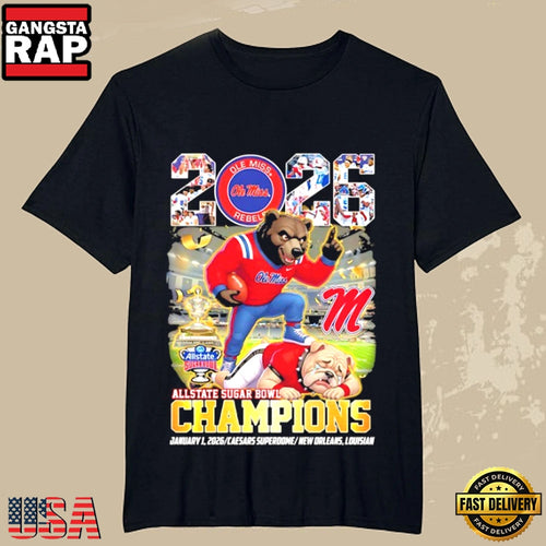 Ole Miss Rebels 2026 Allstate Sugar Bowl Champions Defeat Georgia Bulldogs Football T-Shirt