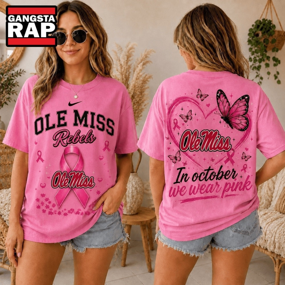 Ole Miss Rebels 2026 NCAA Pink October Breast Cancer Awareness Fan Pride Unisex Hoodie T-Shirt