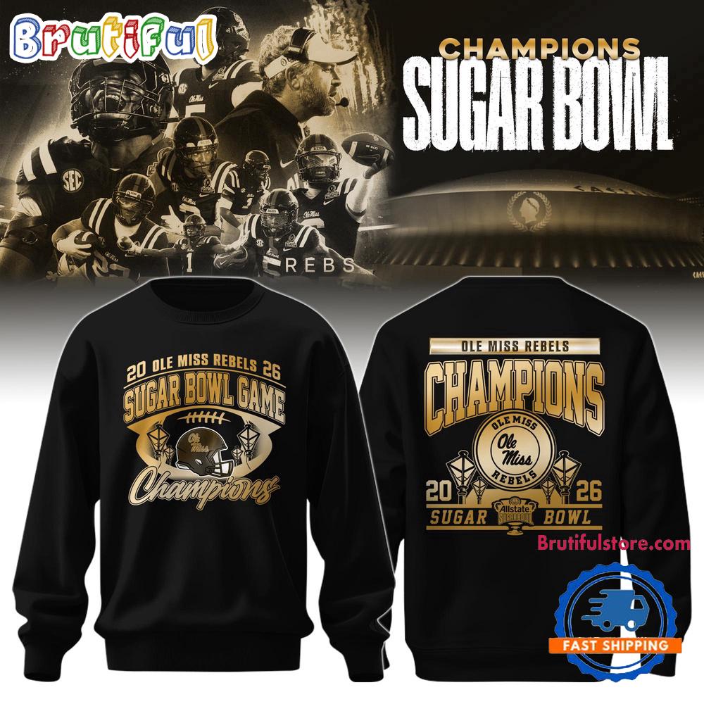 Ole Miss Rebels 2026 Sugar Bowl Game Champions Gold Black Hoodie T-Shirt