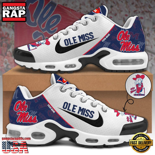 NCAA Custom Name Ole Miss Rebels Football Mascot Symbol Air Max Plus Shoes Running Sneakers
