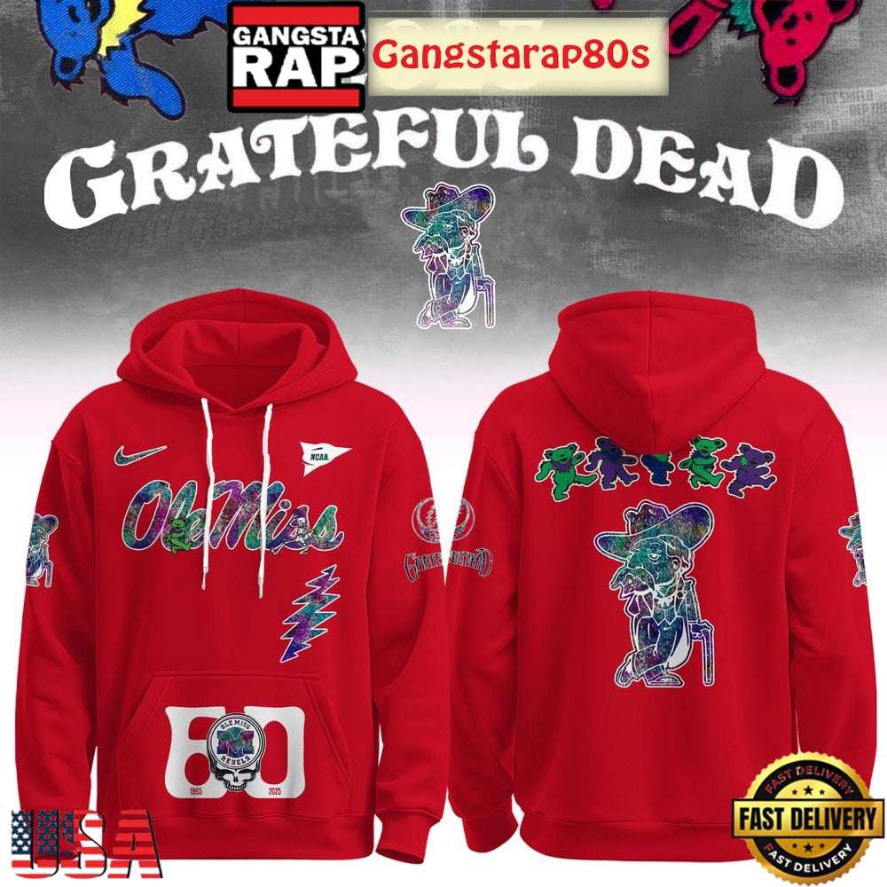 Ole Miss Rebels Grateful Dead 60 Years 2025 Special Edition All Over Print Hoodie
