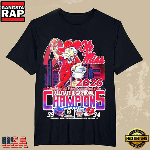 Ole Miss Rebels Mascot 2026 College Football Playoff Quarterfinal Allstate Sugar Bowl Champions T-Shirt
