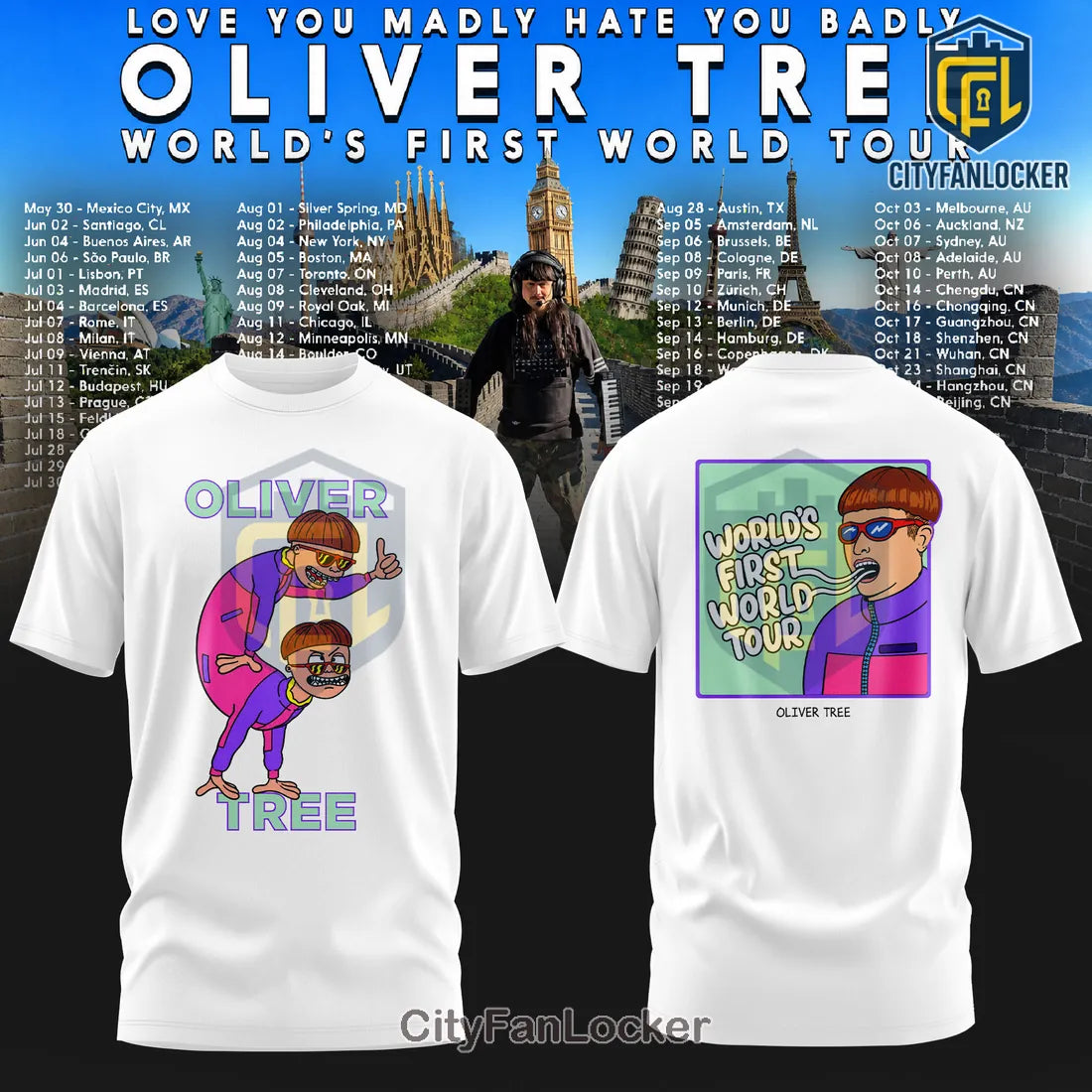 Oliver Tree World’s First Tour White Cartoon Hoodie 2026