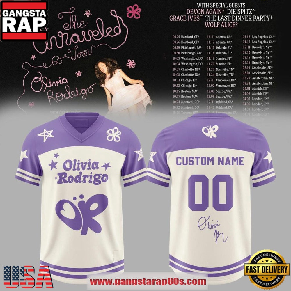 Olivia Rodrigo The Unraveled Tour 2026 Custom Football Jersey