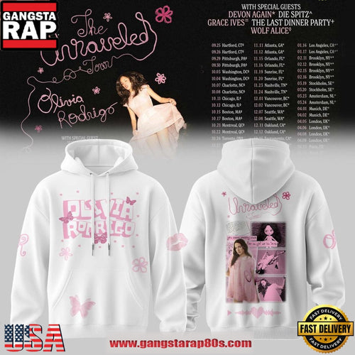Olivia Rodrigo The Unraveled Tour 2026 White Hoodie