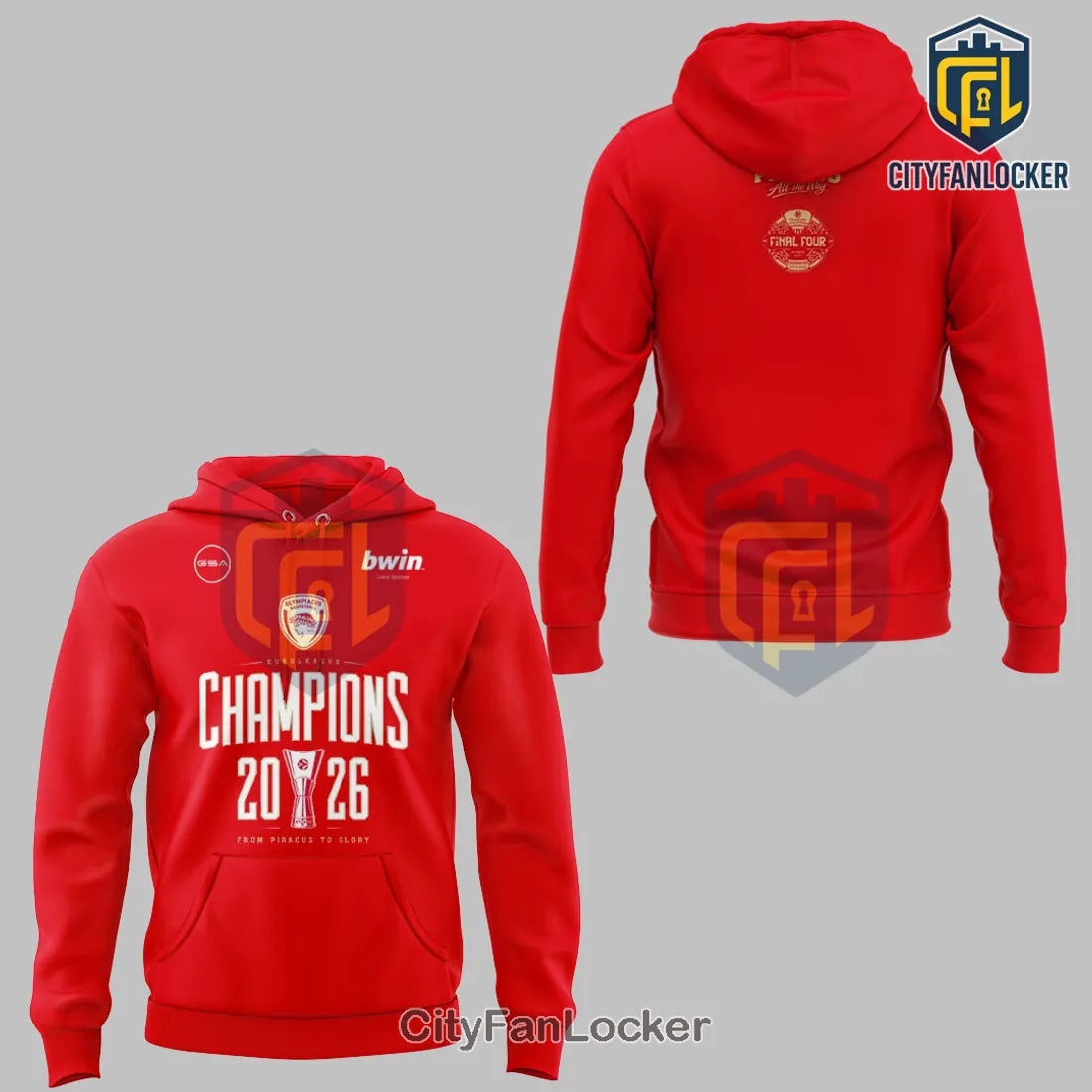 Olympiacos Piraeus BC 2026 EuroLeague Champions Red Hoodie