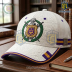 Omega Psi Phi 1911 Crest Purple and Gold White Baseball Cap