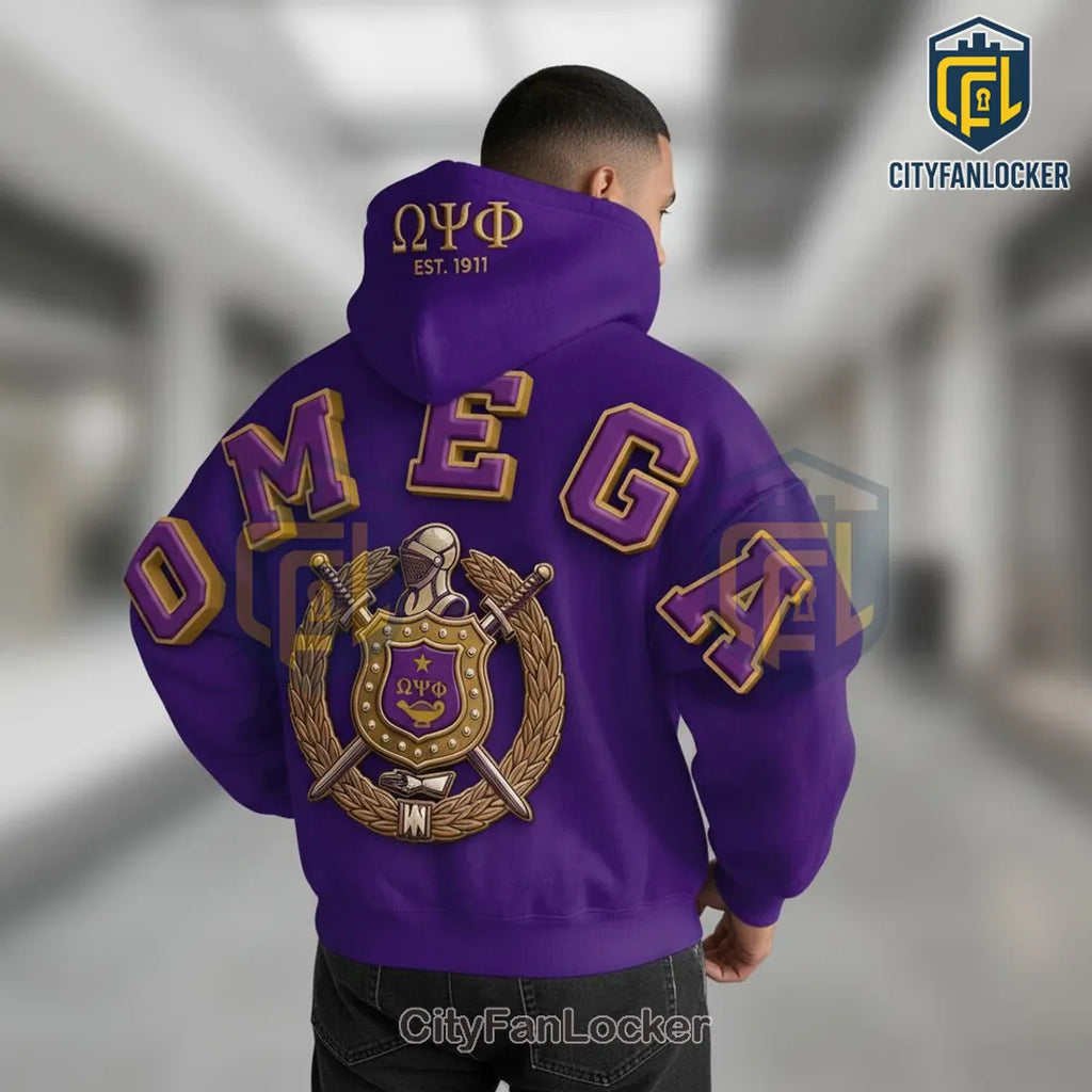 Omega Psi Phi Founders 1911 3D Letters Purple Gold Premium Hoodie