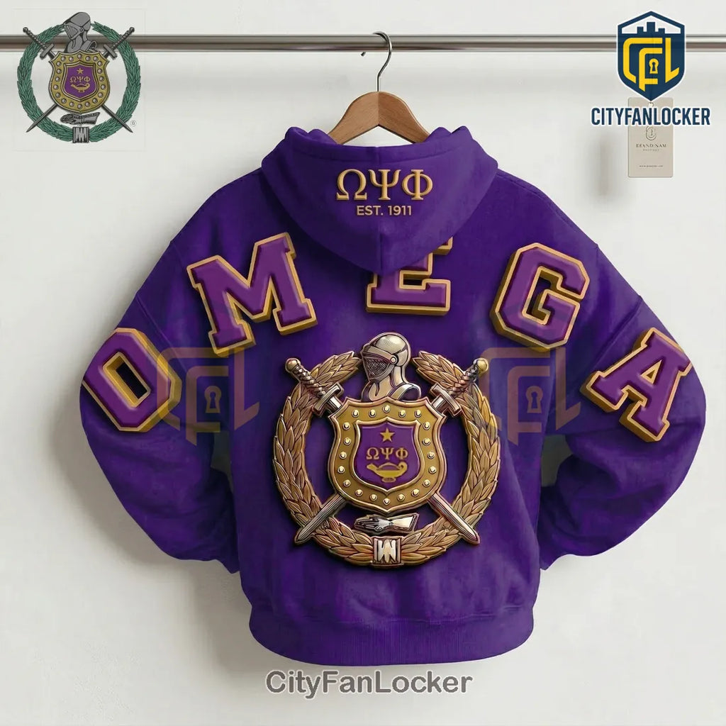 Omega Psi Phi Founders 1911 3D Letters Purple Gold Premium Hoodie