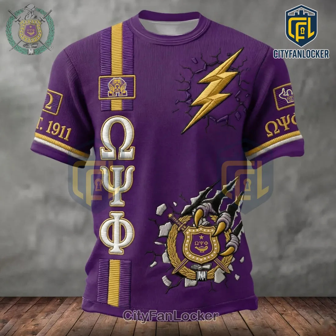 Omega Psi Phi Fraternity 3D Print Purple Gold Lightning Claw Marks T-Shirt