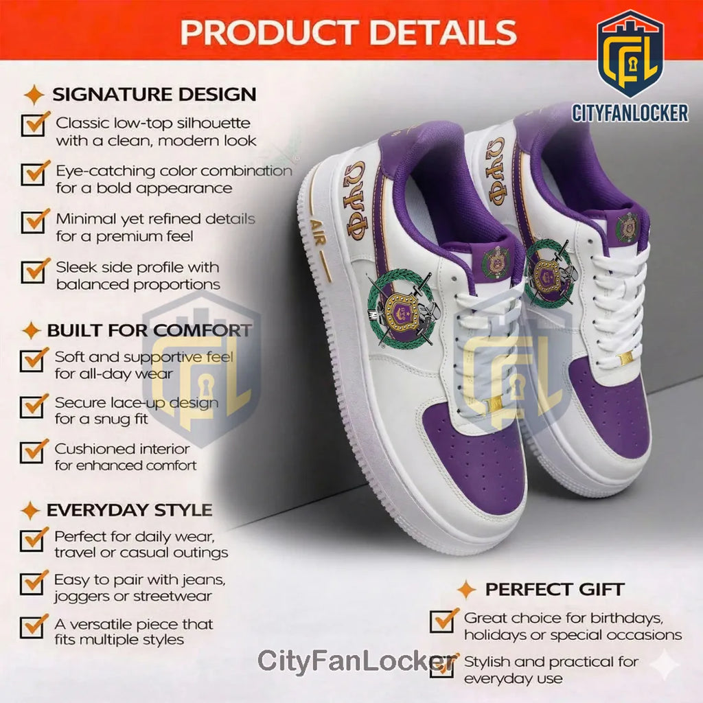 Omega Psi Phi Fraternity Custom Purple & Gold Air Force 1 Sneakers