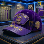 Omega Psi Phi Fraternity Purple Velvet Gold Crest Cap