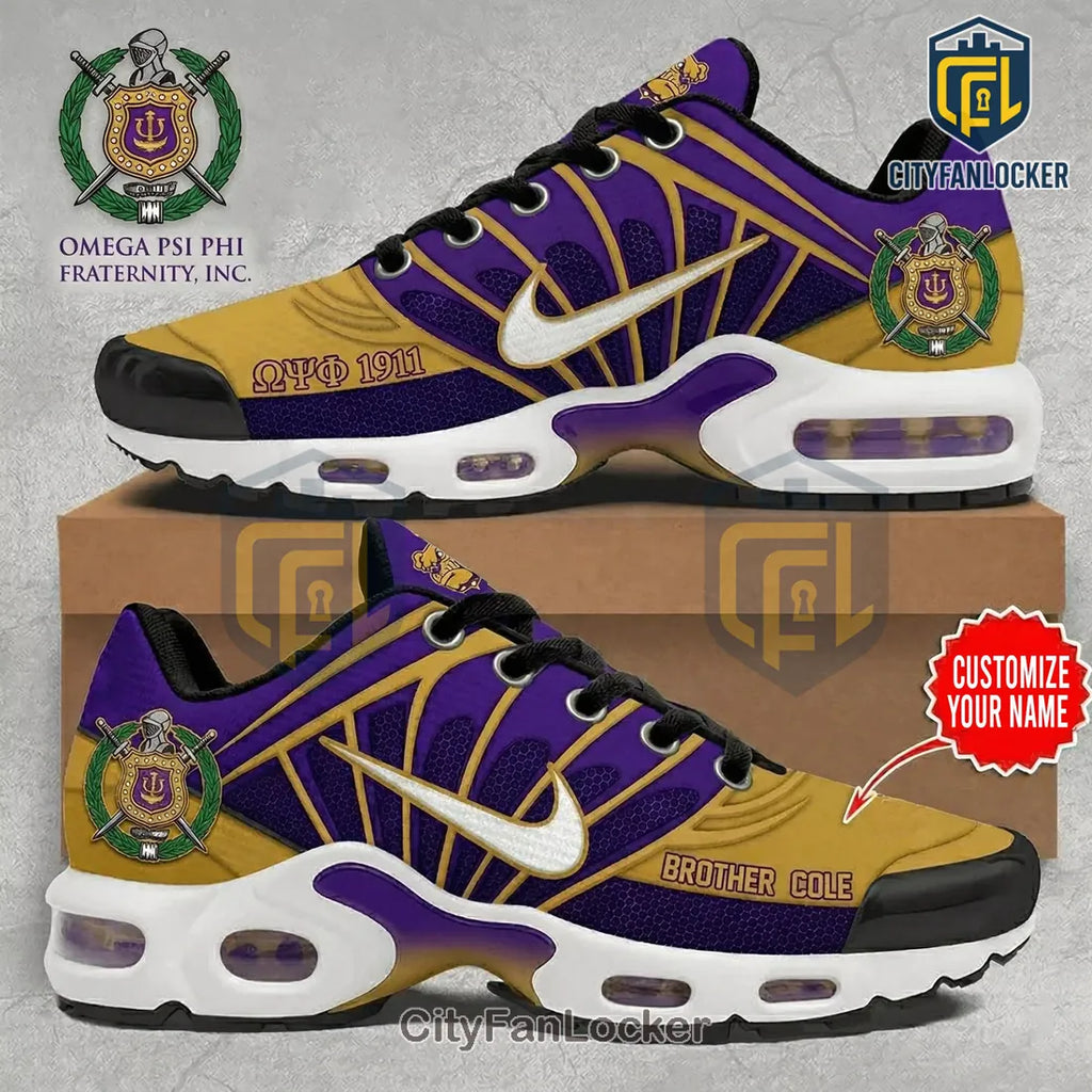 Omega Psi Phi Personalized Purple Gold TN Sneakers