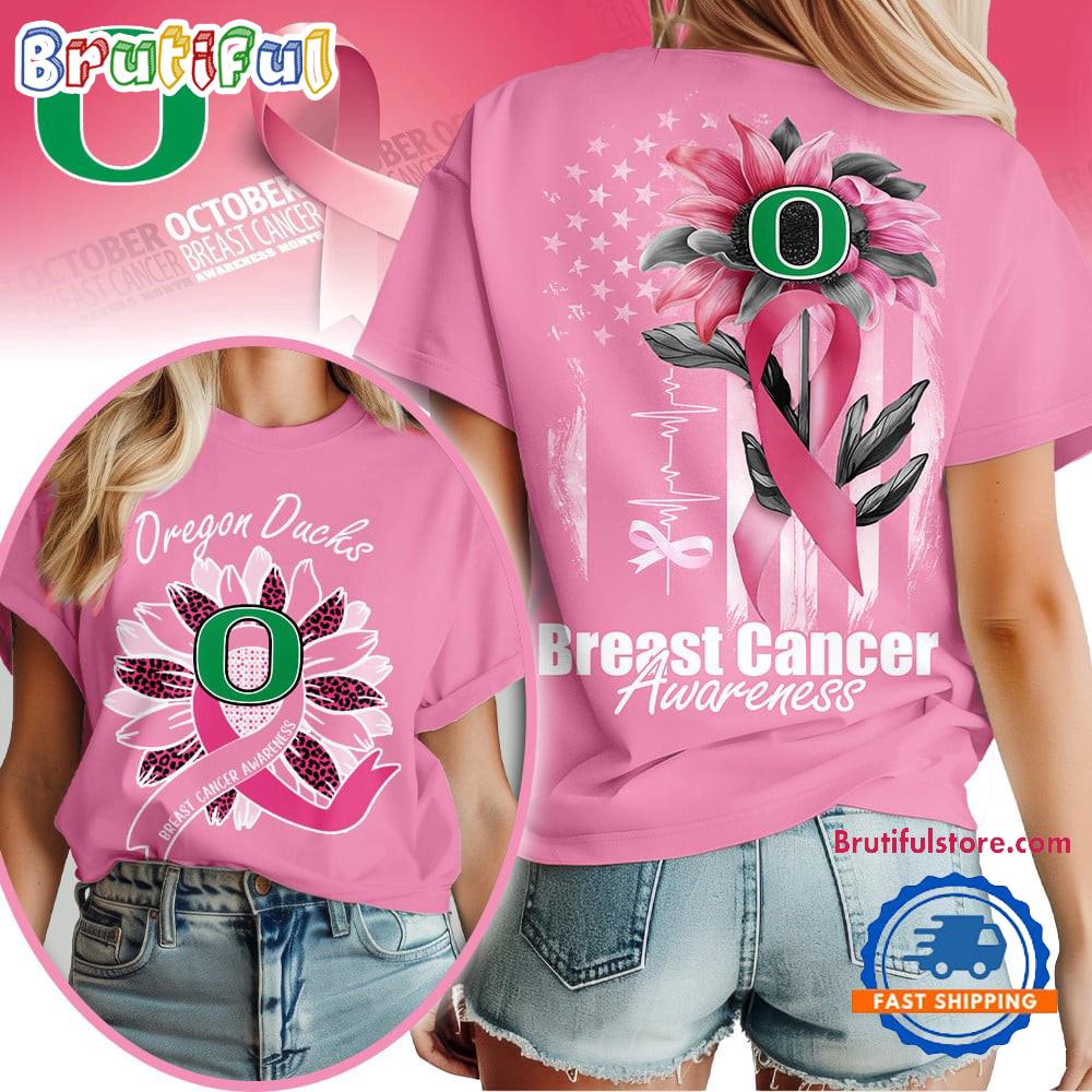 Oregon Ducks 2025 NCAA Breast Cancer Sunflowers Unisex 3D Shirt