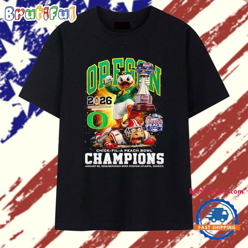 Oregon Ducks 2025-26 Cfp Peach Bowl Champions mascot T Shirt