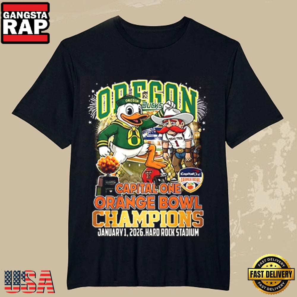 Oregon Ducks 2026 Orange Bowl Champions vs Texas Tech Football T-Shirt