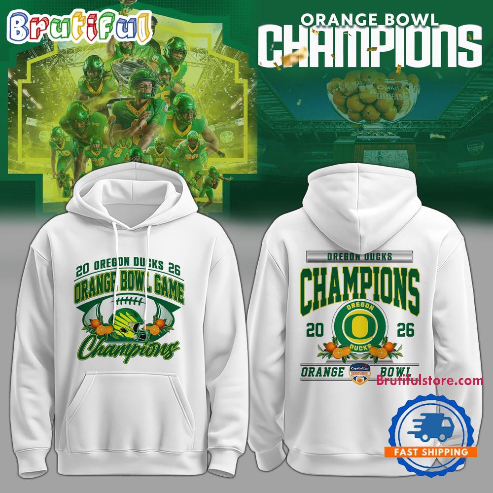 Oregon Ducks Football 2026 Orange Bowl Champions Limited Edition White Hoodie T-Shirt