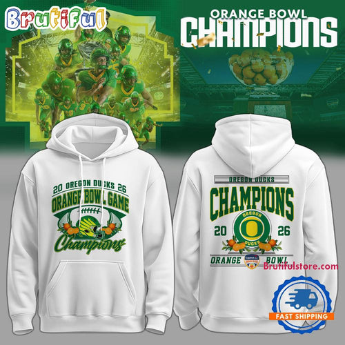 Oregon Ducks Football 2026 Orange Bowl Champions Limited Edition White Hoodie T-Shirt