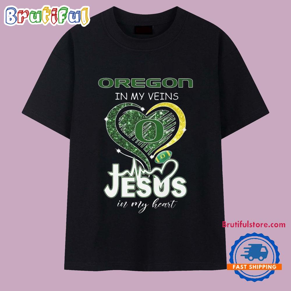 Oregon Ducks In My Veins Jesus In My Hearts Logo 2025 T Shirt