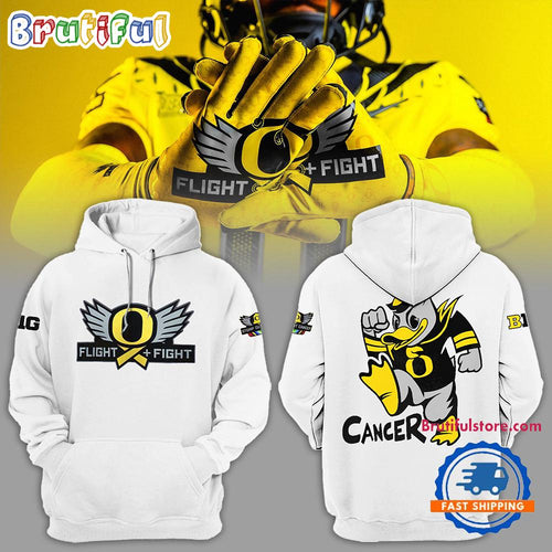 Oregon Ducks NCAA 2024 Big12 Stomp Out Cancer White Hoodie Shirt