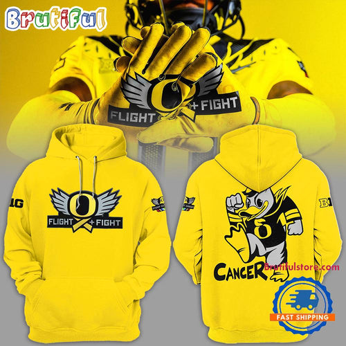 Oregon Ducks NCAA 2024 Big12 Stomp Out Cancer Yellow Hoodie