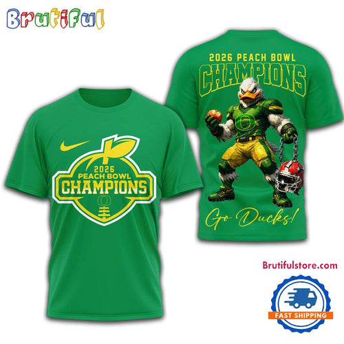 Oregon Ducks NCAA 2026 Peach Bowl Champions Green Design 3D Shirt