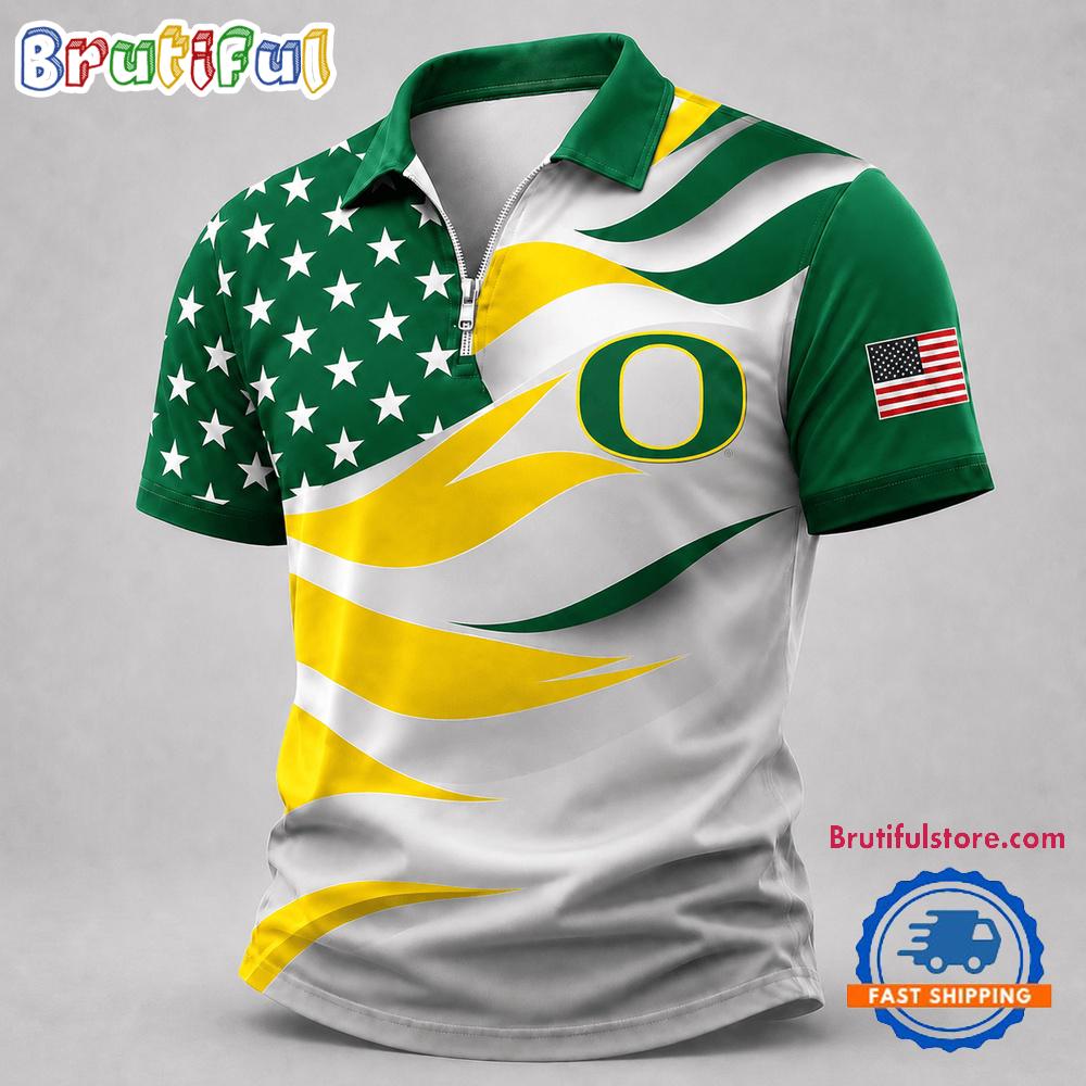 Oregon Ducks NCAA Freedom Wave Zipper Polo Shirt