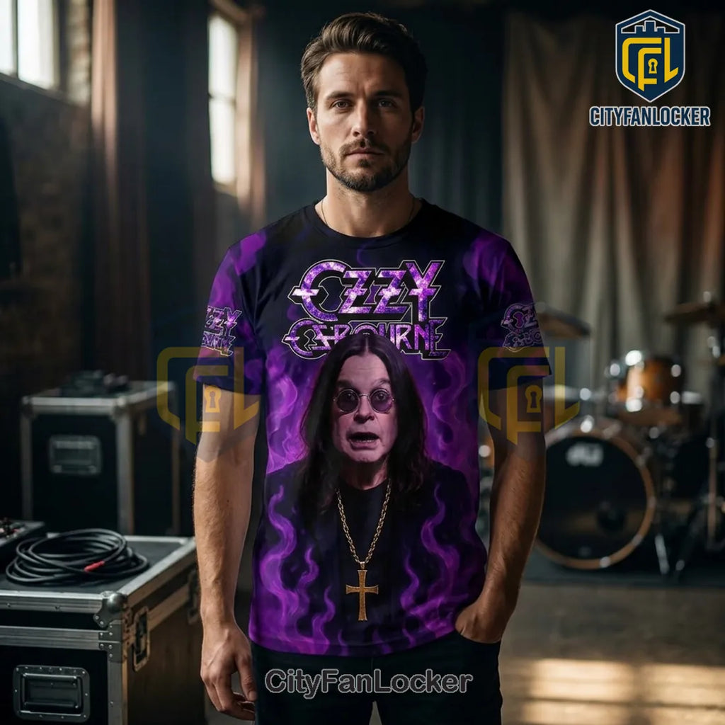 Ozzy Osbourne Tribute 1948-2025 Purple Flame Signature T-Shirt