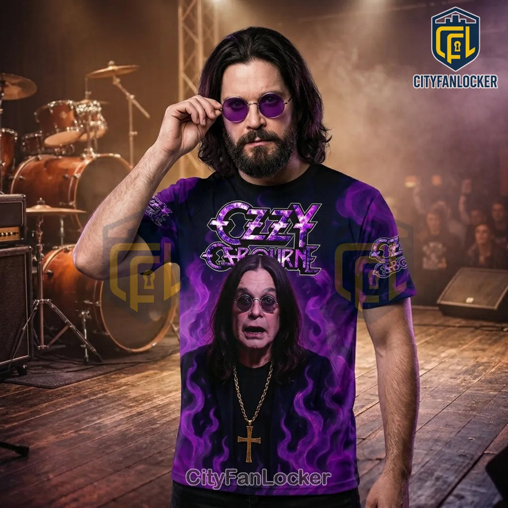Ozzy Osbourne Tribute 1948-2025 Purple Flame Signature T-Shirt