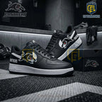 Panthers Nike Air Force 1 Custom Black White Fan Edition Sneakers