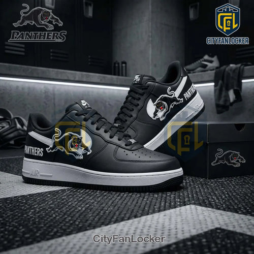 Panthers Nike Air Force 1 Custom Black White Fan Edition Sneakers