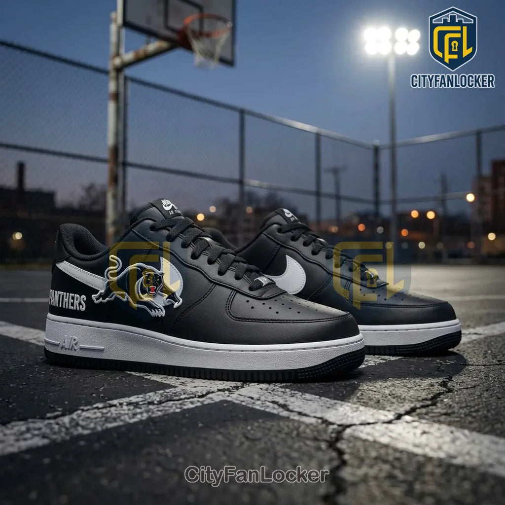 Panthers Nike Air Force 1 Custom Black White Fan Edition Sneakers
