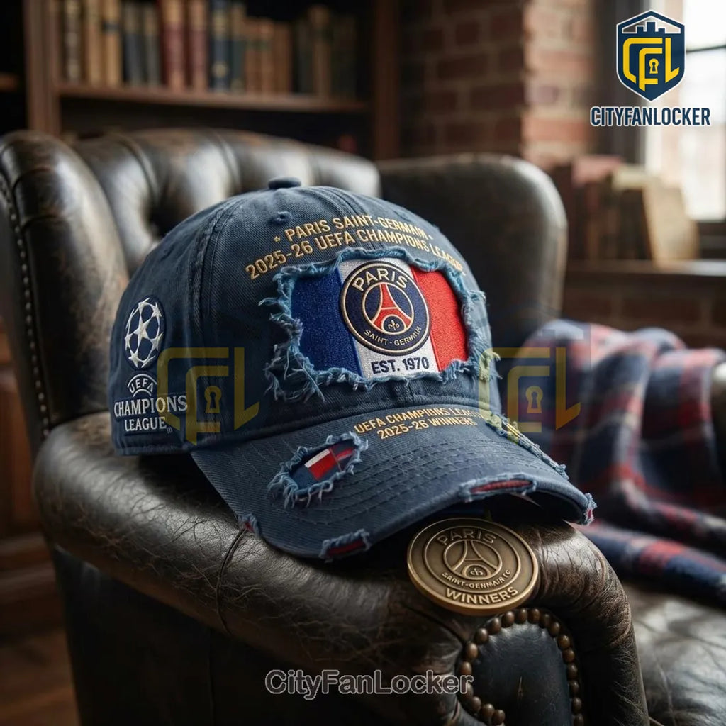 Paris Saint-Germain 2025-26 Champions League Distressed Baseball Cap