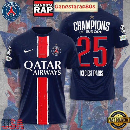 Paris Saint Germain Champions Of Europe All Over Print T-Shirt Hoodie
