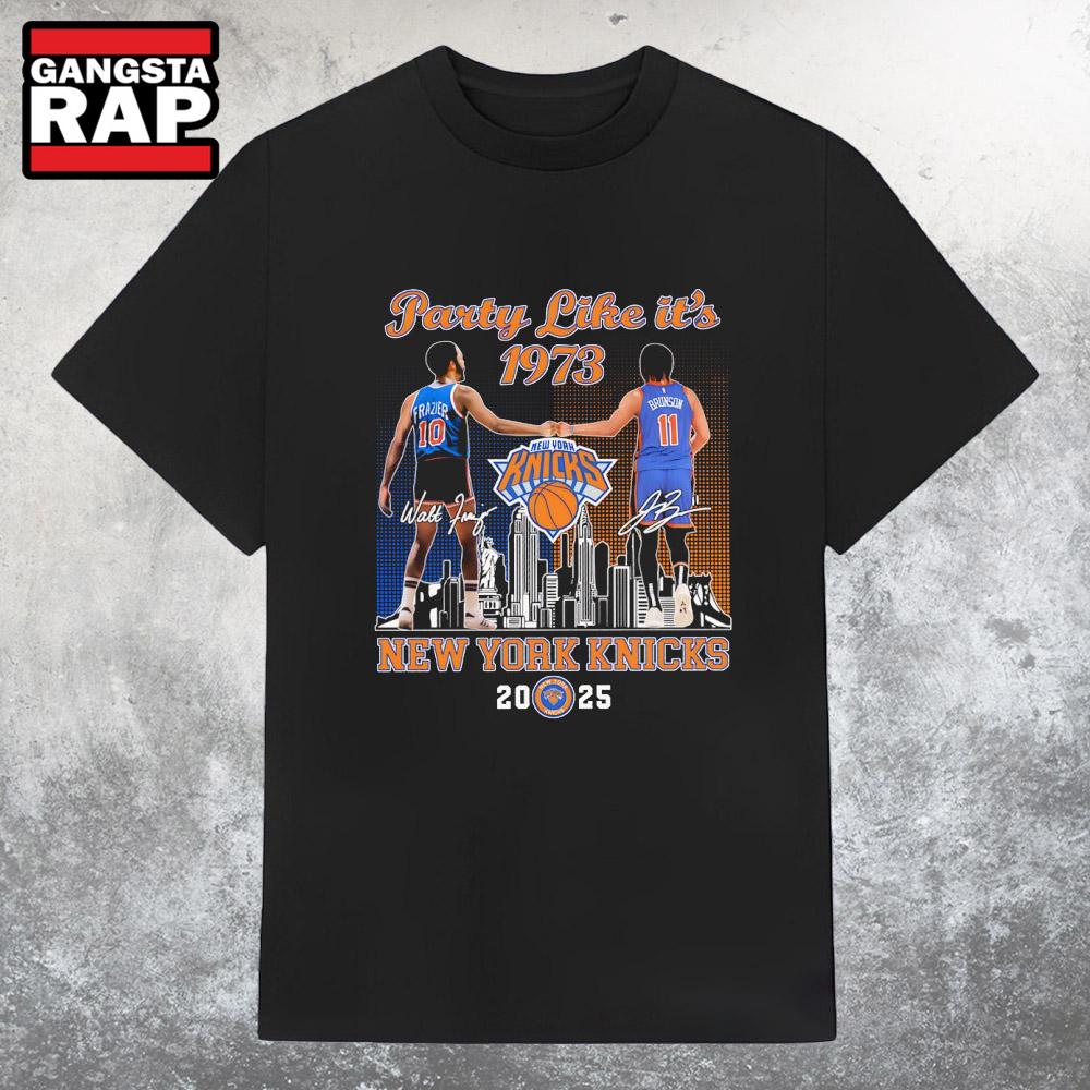Party Like It’s 1973 New York Knicks 2025 Frazier and Brunson Skyline T Shirt