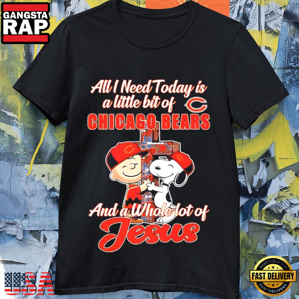 Peanuts Charlie Brown and Snoopy Hug Cross Chicago Bears and a Whole Lot of Jesus T-Shirt