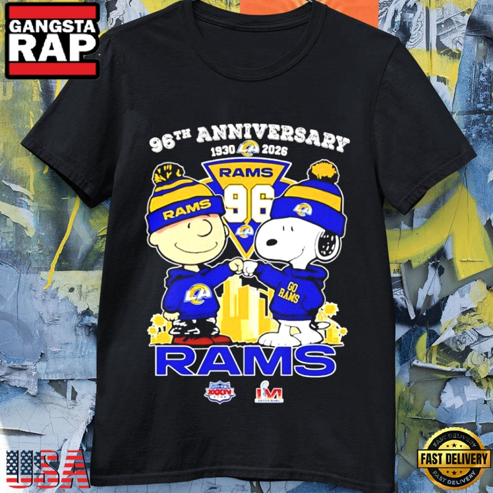 Peanuts x Los Angeles Rams 1930-2026 96th Anniversary 2x Super Bowl Champions T Shirt