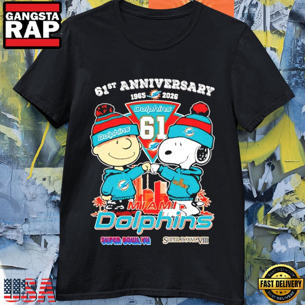 Peanuts x Miami Dolphins 1965-2026 61st Anniversary 2x Super Bowl Champions T Shirt