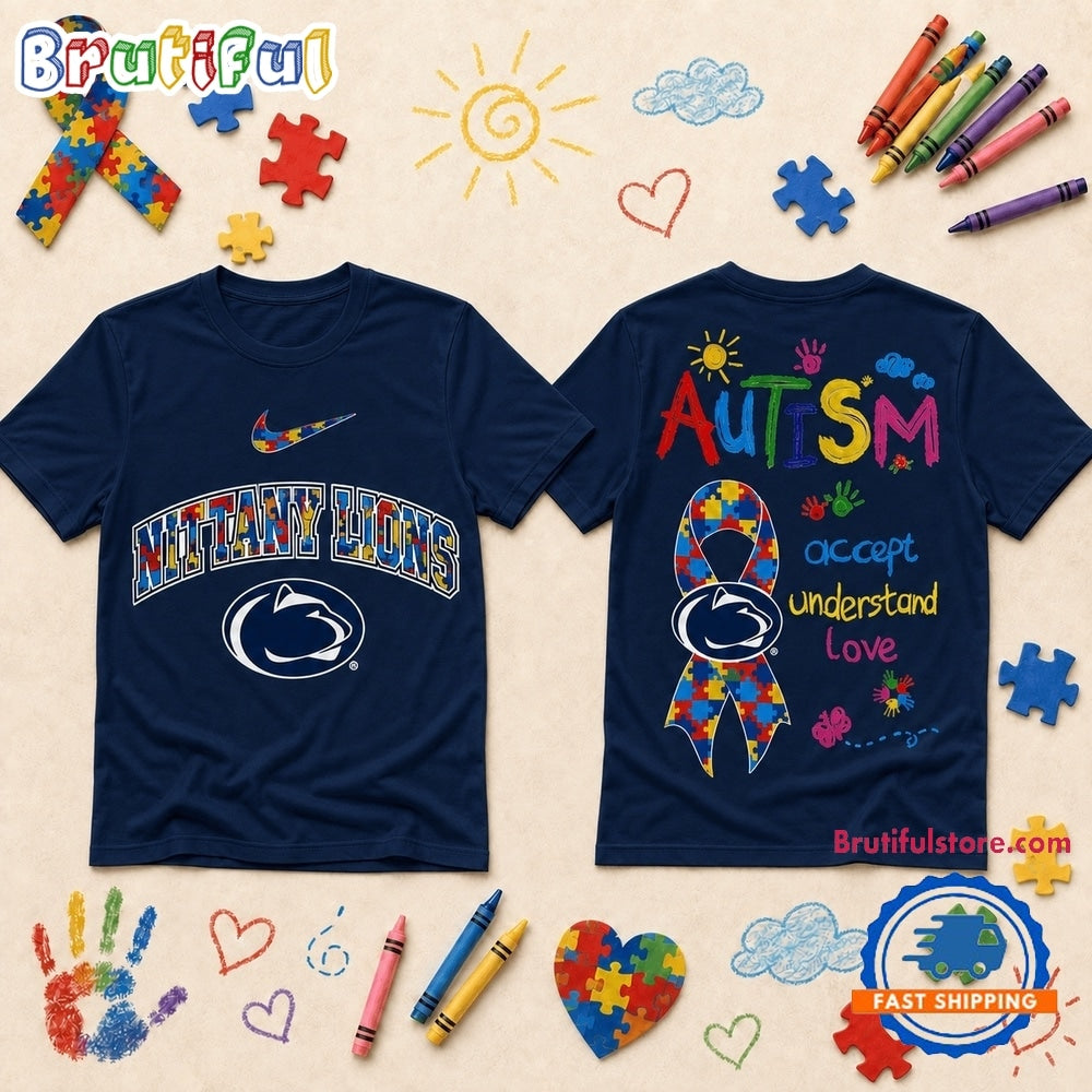 Penn State Nittany Lions NCAA Autism Awareness Puzzle Ribbon T Shirt