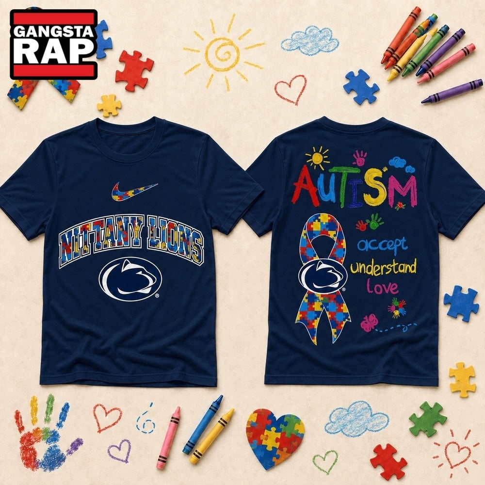 Penn State Nittany Lions NCAA Autism Awareness Puzzle Ribbon Hoodie T-Shirt
