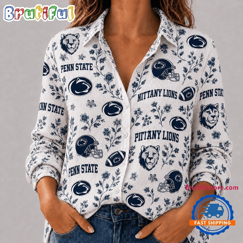 Penn State Nittany Lions NCAA College Spirit Blossoms Women Casual Shirt