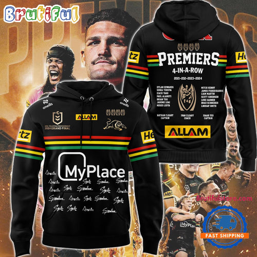 Penrith Panthers NRL Champions 2024 Premiers 4 In A Row Signature Hoodie T-Shirt