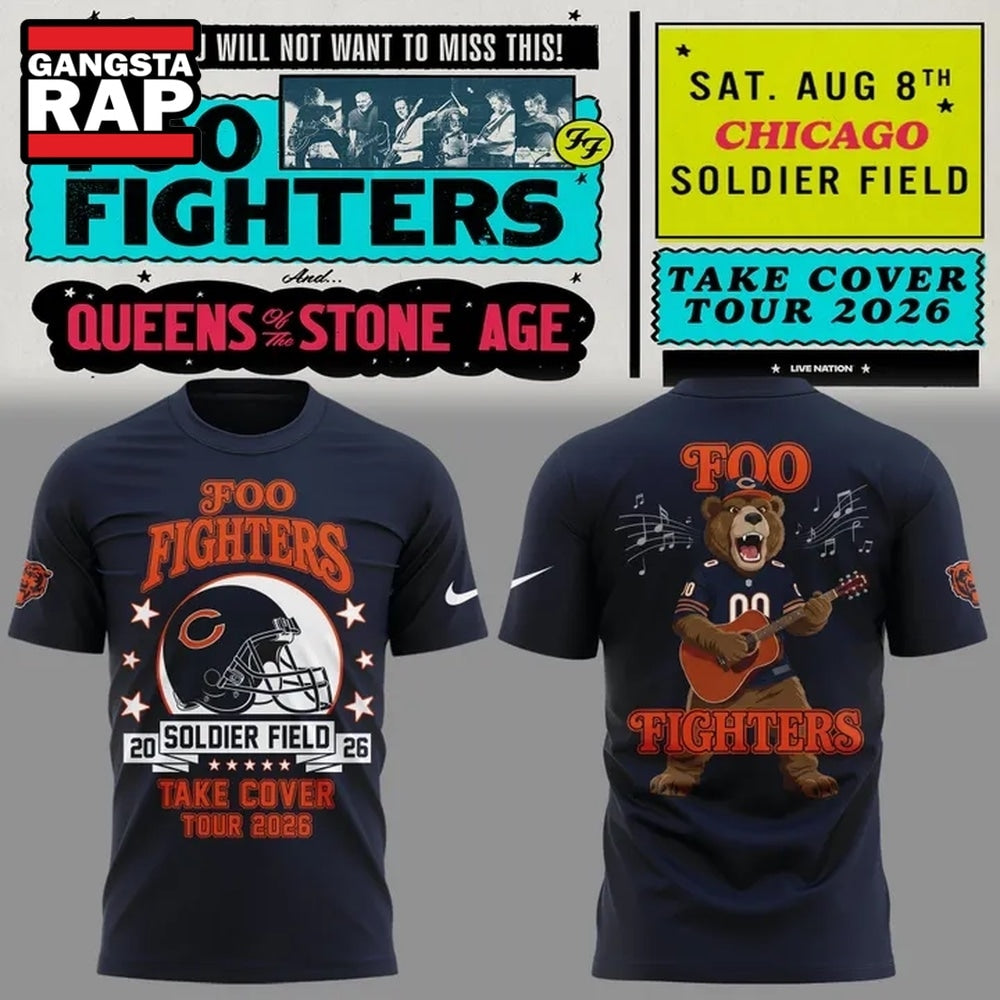 Perfect Shirt Foo Fighters x Chicago Bears, Take Cover Tour 2026 T Shirt , Music Trend Shirt
