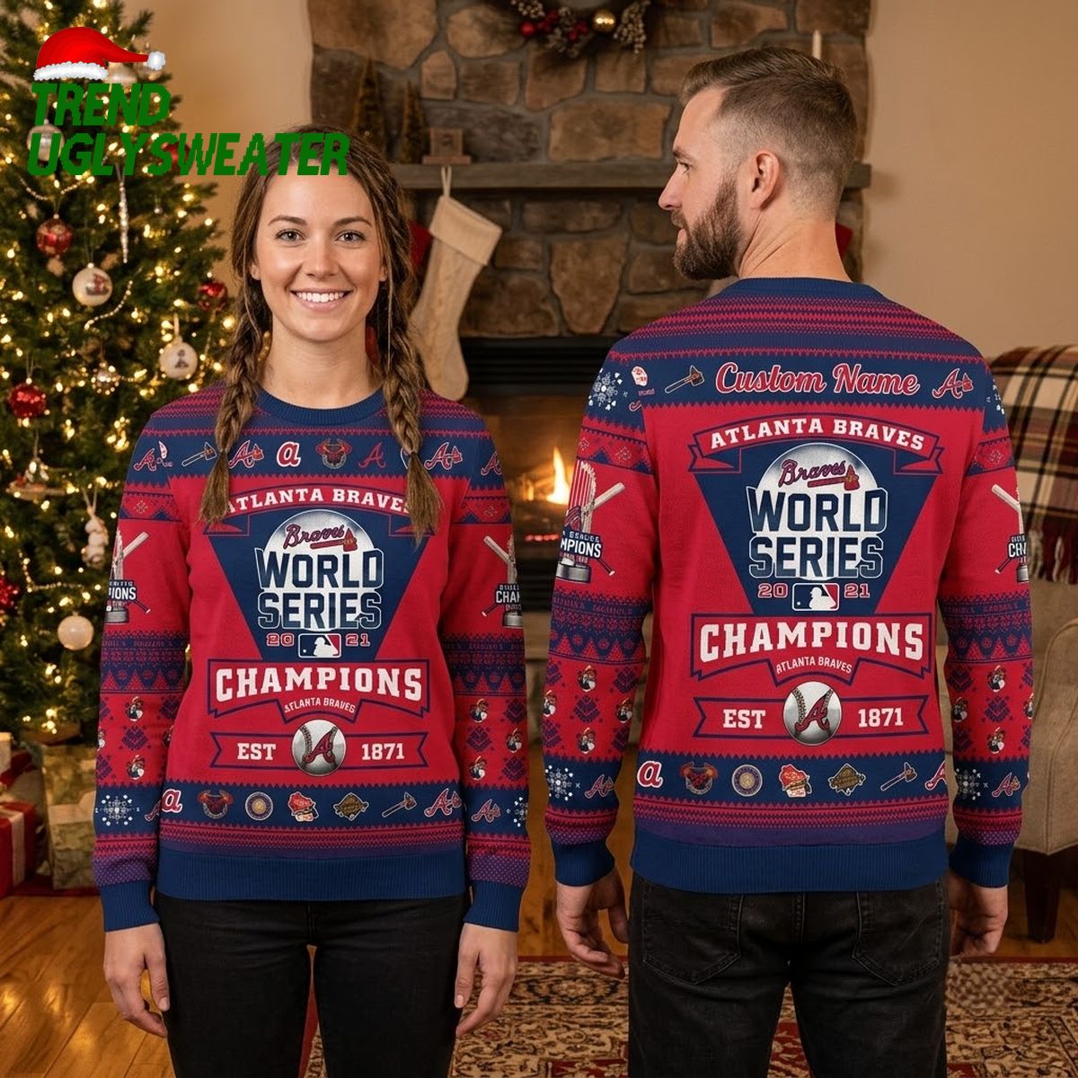 Personalized Atlanta Braves World Series Champions 2021 Custom Name Ugly Christmas Sweater