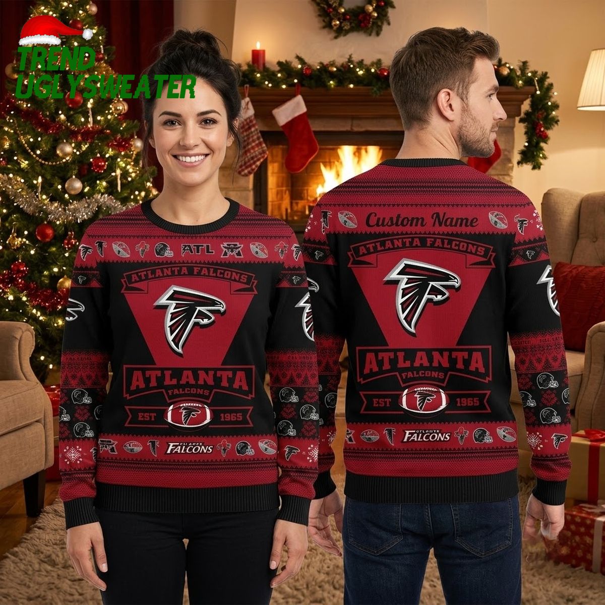 Personalized Atlanta Falcons Football Logo Custom Name Ugly Christmas Sweater