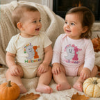 Personalized Baby Bodysuit First Halloween Gift for Grandkids - Embroidered Name with Cute Ghost One-Piece